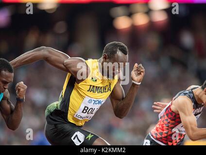 London, Grossbritannien. 04 Aug, 2017. Usain Bolt, Marmelade, Aktion, 100m Vorlauf der Maenner am 04.08.2017 Wirtschaft Championships 2017 in London/Grossbritannien, vom 04.08. - 13.08.2017. | Verwendung weltweit Quelle: dpa/Alamy leben Nachrichten Stockfoto