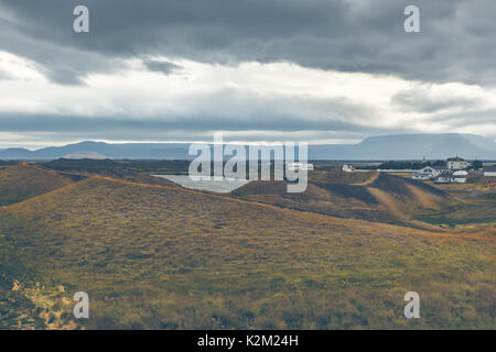 Skutustadagigar Pseudokrater bei skutustadir Dorf im See Myvatn, Island Stockfoto