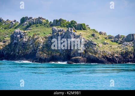 Pointe du Grouin malerische Aussicht, felsigen Küste. Bretagne, Frankreich. Stockfoto