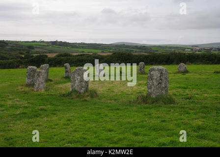 Die Pipers stehende Steine, Cornwall Stockfoto