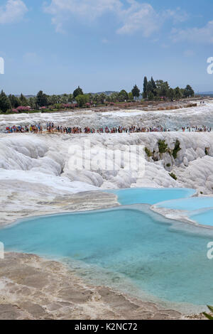 Bild des Pamukkale Baumwolle terrasse Pools in der Türkei. Stockfoto