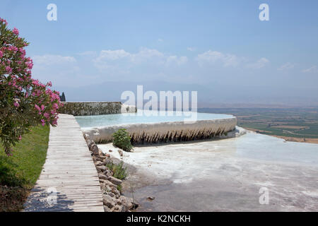 Bild des Pamukkale Baumwolle terrasse Pools in der Türkei. Stockfoto