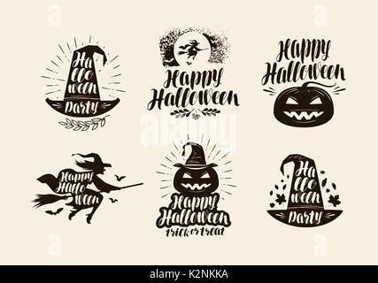 Halloween Logo oder Label. Schrift, Kalligraphie Vector Illustration Stock Vektor