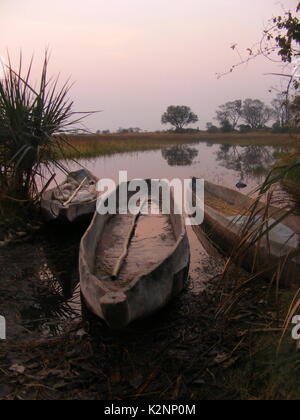 Holz- dugout Mokoro Kanus im Okavango Delta, Botswana Stockfoto