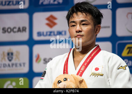 Budapest, Ungarn. 30 Aug, 2017. Hashimoto Soichi von Japan auf dem Podium für-73-kg-Klasse bei der Judo-WM Budapest 2017, der am 30. August 2017 in Budapest, Ungarn. Credit: Rok Rakun/Pacific Press/Alamy leben Nachrichten Stockfoto