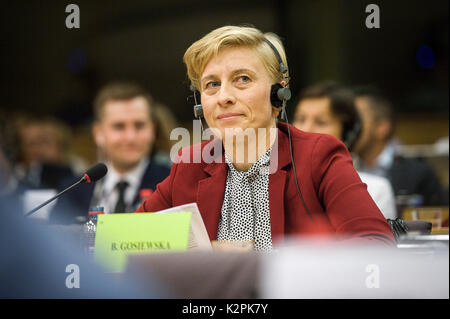 Brüssel, Bxl, Belgien. 31 Aug, 2017. Beata Gosiewska Mitglied des Europäischen Parlaments (MDEP) während der Debatte über die Rechtsstaatlichkeit in Polen an der Ausschuss des Europäischen Parlaments für Bürgerliche Freiheiten, Justiz und Inneres in Brüssel, Belgien, am 31.08.2017 von Wiktor Dabkowski Credit: Wiktor Dabkowski/ZUMA Draht/Alamy leben Nachrichten Stockfoto