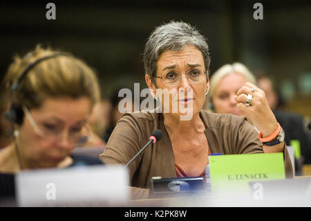 Brüssel, Bxl, Belgien. 31 Aug, 2017. Ulrike Lunacek Mitglied des Europäischen Parlaments (MDEP) während der Debatte über die Rechtsstaatlichkeit in Polen an der Ausschuss des Europäischen Parlaments für Bürgerliche Freiheiten, Justiz und Inneres in Brüssel, Belgien, am 31.08.2017 von Wiktor Dabkowski Credit: Wiktor Dabkowski/ZUMA Draht/Alamy leben Nachrichten Stockfoto