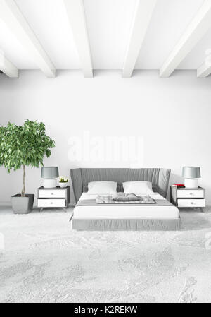 Moderne loft Innenbereich Schlafzimmer oder Wohnzimmer mit vielseitigen Wand mit dem Raum. 3D-Rendering. Stockfoto