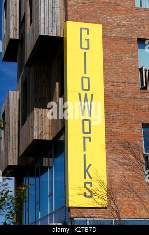 Gloworks Kreativwirtschaft Zentrum Porth Teigr, Roath Bassin, Bucht von Cardiff, Cardiff, Südwales, UK. Stockfoto