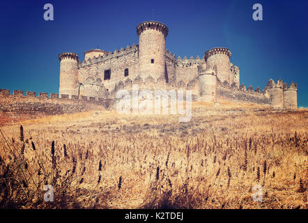 Gesamtansicht der Burg in Belmonte. Cuenca, Spanien Stockfoto