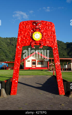 Maori Marae am Torere, in der Nähe von Opotiki, Bay of Plenty, North Island, Neuseeland Stockfoto