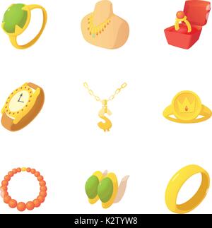 Schmuck Shop-Symbole-Set, Cartoon-Stil Stock Vektor