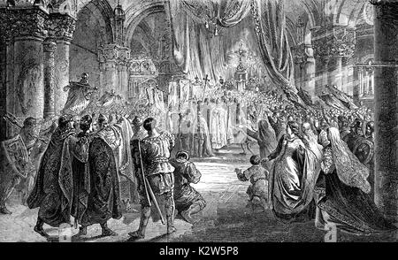 Der heilige Papst Leo III Krönung Karls Imperator Romanorum, am Heiligen Abend 800 Stockfoto