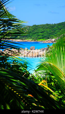 Petite Anse Beach und Strand von Grande Anse, Insel La Digue, Indischer Ozean, Seychellen. Stockfoto