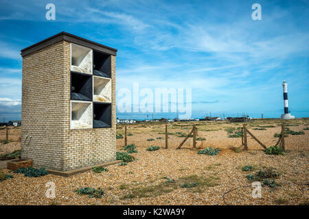 Nebelhorn Gebäude auf der Landspitze von Dungeness, Kent, Großbritannien Stockfoto