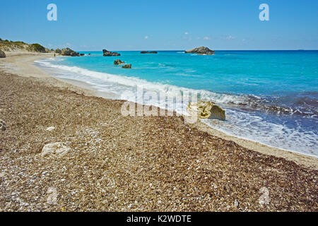 Panoramablick von Megali Petra Beach, Lefkas, Ionische Inseln, Griechenland Stockfoto