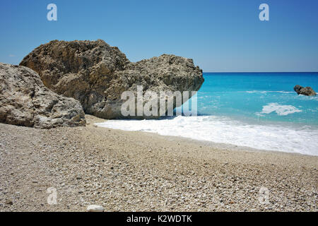 Panoramablick von Megali Petra Beach, Lefkas, Ionische Inseln, Griechenland Stockfoto