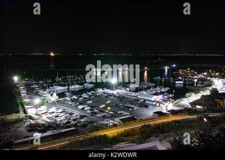 Nacht Panorama von Port und Stiefel, Sozopol, Bulgarien Stockfoto