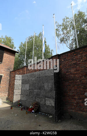 Der Standort, in dem die Hinrichtungen in der nationalsozialistischen Konzentrationslager Auschwitz durchgeführt wurden, in der Nähe der Stadt Oświęcim, Polen, fotografiert am 25 Augu Stockfoto