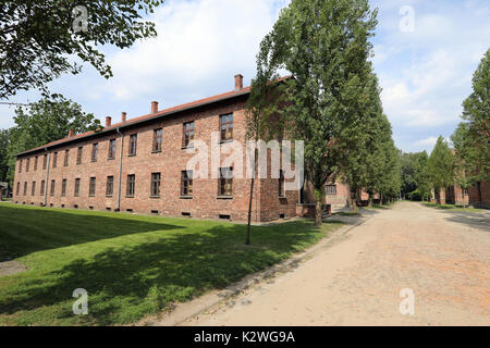 Gebäude in der nationalsozialistischen Konzentrationslager Auschwitz, in der Nähe der Stadt Oświęcim, Polen, fotografiert am 25. August 2017. Stockfoto