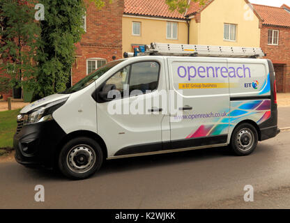 Openreach, Open Reach, BT, British Telecom, Van, Service, Reparatur, Fahrzeug, Fahrzeuge, Lieferwagen, Reparaturen, Wartung, England, Großbritannien Stockfoto