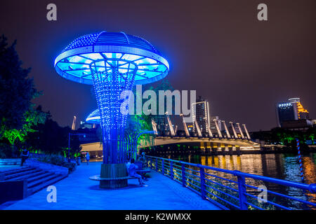 Beleuchtete LED-Pilze, Wulin Square, Hangzhou Nacht, Reiseziel Stockfoto