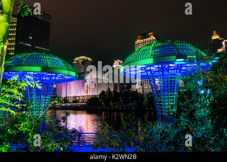 Beleuchtete LED-Pilze, Wulin Square, Hangzhou Nacht, Reiseziel Stockfoto