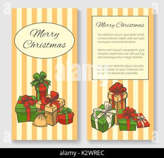 Frohe Weihnachten Grußkarte. Geschenkboxen. Hand gezeichneten Stil. Vector Illustration Stock Vektor