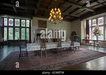 Der Speisesaal am 67 Zimmer Coe Halle an der Bepflanzung Felder Arboretum in Oyster Bay, Long Island, New York. Stockfoto