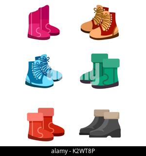 Herbst und Winter Stiefel auf weißem Hintergrund, Vector Illustration Stock Vektor