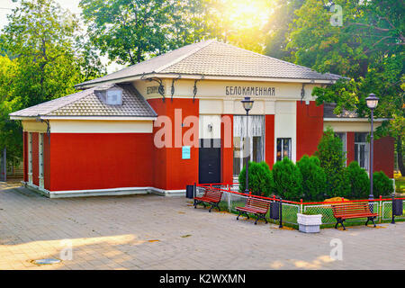 Moskau, Russland - 17. August 2017: Bau der "Belokamennaja" Station an der Moskauer Zentrale Kreis oder MCC. Von 2013 bis 2016 gebaut und eröffnet für Beifahrer Stockfoto