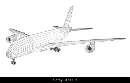 Flugzeug in wire-frame Stil Stock Vektor