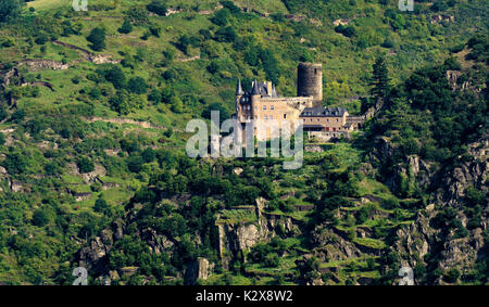 Blick von der Loreley. Berühmte Aussichtspunkt hoch über dem Rhein. Stockfoto