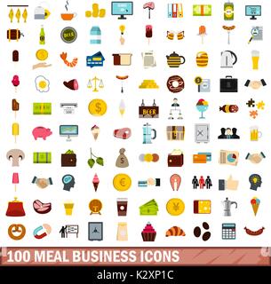 100 Mahlzeit business Icons, flacher Stil Stock Vektor