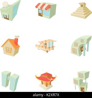 Verschiedene Gebäude Symbole, Cartoon Stil Stock Vektor