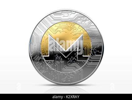 Eine physische monero cryptocurrency in Gold und Silber münze Form auf einem dunklen Hintergrund Studio - 3D-Rendering Stockfoto