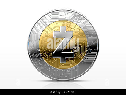 Eine physische zcash cryptocurrency in Gold und Silber münze Form auf einem dunklen Hintergrund Studio - 3D-Rendering Stockfoto