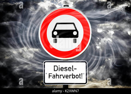 Zeichen Fahrverbot für Kfz, diesel Fahrverbot, Schild Fahrverbot für Kfz, Diesel-Fahrverbot Stockfoto