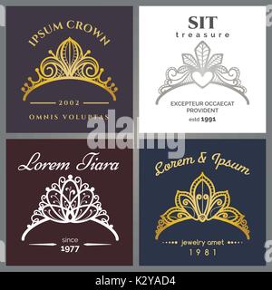 Tiara luxus Logo. Vektor schmuck Kronen Embleme für teure Restaurant oder Schönheit Frau Stock Vektor