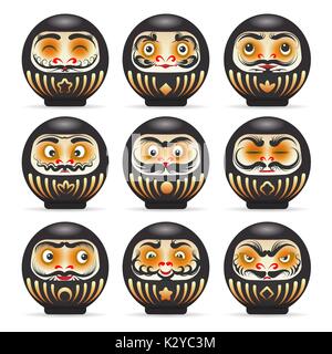 Schwarz emotionale Daruma Puppen. Vector schwarz Geheimnis Daruma Puppen Stock Vektor