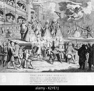 William Hogarth - Radierung des englischen Künstler einer Szene aus der Ballade Oper, "The Beggar's Opera" von dem englischen Dichter und Dramatiker John Gay und die Musik des deutschen Komponisten, Johann Christoph Pepusch John Gay: 30. Juni 1685 - vom 4. Dezember 1732. Johann Christoph Pepusch: 1667-1752. William Hogarth: 10 November 1697 - 26. Oktober 1764. Stockfoto