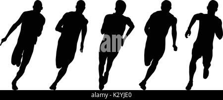 Set leichtathletik Läufer Sprinter läuft schwarze Silhouetten Stock Vektor