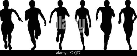 Set Athletik Frau Läufer laufen schwarze Silhouetten Stock Vektor