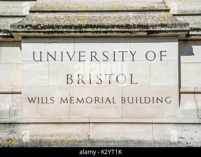 Name Plakette für die Universität von Bristol Wills Memorial Building Stockfoto