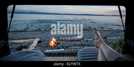 Lkw Camping am Jordan River, Vancouver Island, BC Stockfoto