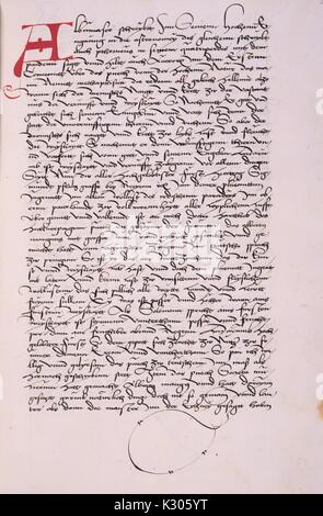 Bilderhandschrift Seite von 'Die Heimlichkeiten der Weiber" in Deutsch, 1400 gedruckt. Stockfoto