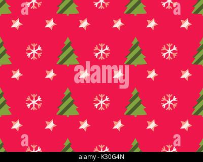 Weihnachten nahtlose Muster mit Weihnachtsbäumen, Schneeflocken und Sterne. Vector Illustration. Stock Vektor