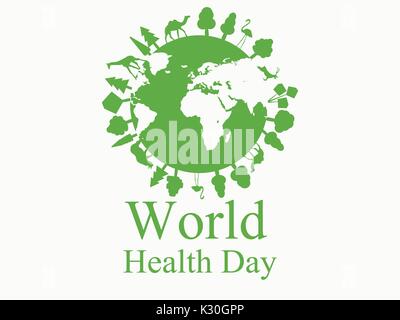 Green Planet Erde. Tiere auf dem Planeten. Der Weltgesundheitstag. Vector Illustration Stock Vektor