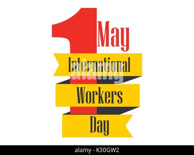 Die internationalen Mitarbeiter. Tag der Arbeit 1.Mai. Band mit Text, Logo. Vector Illustration Stock Vektor
