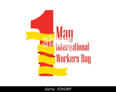 Die internationalen Mitarbeiter. Tag der Arbeit 1.Mai. Band mit Text, Logo. Vector Illustration Stock Vektor